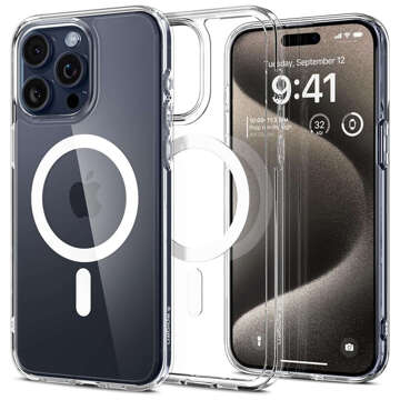 Pouzdro pro iPhone 15 Pro Max Spigen Ultra Hybrid MagFit pro MagSafe Ochranný kryt telefonu Bílé sklo