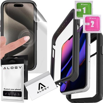 Pouzdro pro iPhone 15 Pro Max obrněný kryt hydrogelová fólie Case Defense 360 ​​​​Pro Alogy černý