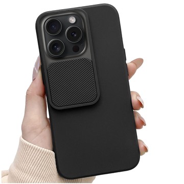 Pouzdro pro iPhone 15 Pro Slide Case s ochranou objektivu Pouzdro fotoaparátu Matte Black Alogy Soft Matt Glass