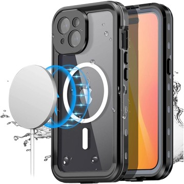 Pouzdro pro iPhone 15 vodotěsné Mag Safe Case pancéřované vodotěsné pouzdro černé a šedé