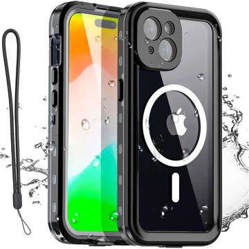 Pouzdro pro iPhone 15 vodotěsné Mag Safe Case pancéřované vodotěsné pouzdro černé a šedé