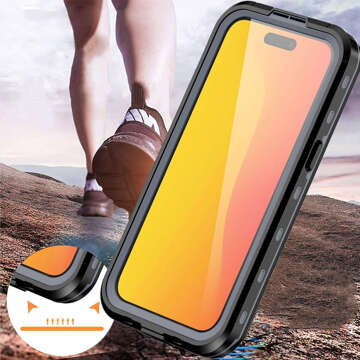 Pouzdro pro iPhone 15 vodotěsné Mag Safe Case pancéřované vodotěsné pouzdro černé a šedé