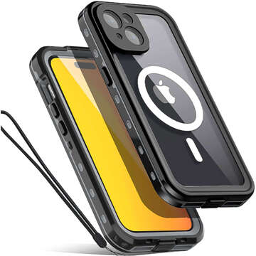 Pouzdro pro iPhone 15 vodotěsné Mag Safe Case pancéřované vodotěsné pouzdro černé a šedé