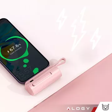 PowerBank 5000mAh Alogy kapesní malá externí nabíječka Powerbanka USB-C a lightning Pink