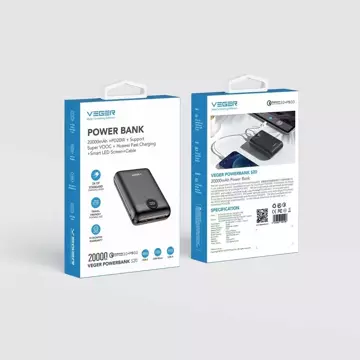 Powerbanka Externí baterie (POWER BANK) VEGER S20 - 20 000mAh LCD Quick Charge PD 22,5W černá (W2053)