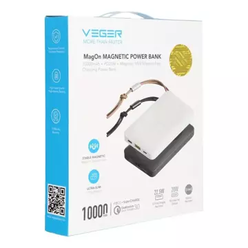 Powerbanka Externí baterie VEGER MagOn s Qi nabíjením pro MagSafe 15W - 10 000mAh PD 22,5W bílá (VP1151 / W1151)