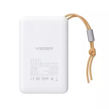 Powerbanka Externí baterie VEGER MagOn s Qi nabíjením pro MagSafe 15W - 10 000mAh PD 22,5W bílá (VP1151 / W1151)