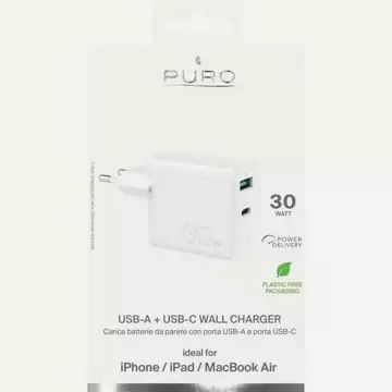 Puro Nástěnná nabíječka Mini FAST 1xUSB 1xUSB-C 30W bílá/bílá FMCTCUSBAC30WPDWHI