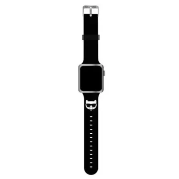 Řemínek pro chytré hodinky Karl Lagerfeld KLAWLSLCK pro Apple Watch 42/44/45 mm černý/černý řemínek Silikonové hlavy Choupette