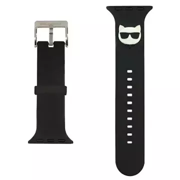 Řemínek pro chytré hodinky Karl Lagerfeld KLAWLSLCK pro Apple Watch 42/44/45 mm černý/černý řemínek Silikonové hlavy Choupette