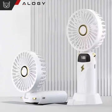 Ruční stolní ventilátor Alogy, bezdrátový, přenosný, stojící se stojánkem na telefon, bílý