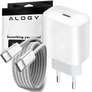 Rychlá 30W USB-C nástěnná nabíječka USB typ C GaN PD pro iPhone Alogy cube Bílý kabel USB-C 1m