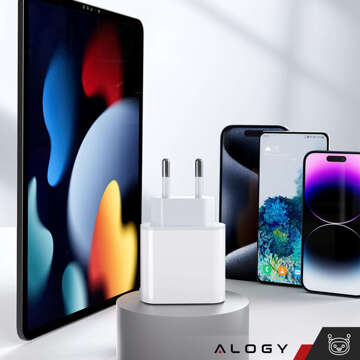 Rychlá 30W USB-C nástěnná nabíječka USB typ C GaN PD pro iPhone Alogy cube Bílý kabel USB-C 1m