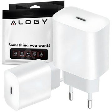 Rychlá 30W USB-C nástěnná nabíječka USB typ C GaN PD pro iPhone Alogy cube Bílý kabel USB-C 1m