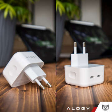 Rychlá 35W nástěnná nabíječka 2x USB-C USB typ C PD pro iPhone Alogy 2portová kostka Bílá