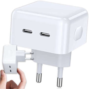 Rychlá 35W nástěnná nabíječka 2x USB-C USB typ C PD pro iPhone Alogy 2portová kostka Bílá