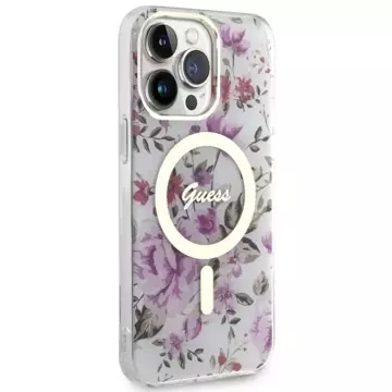 Sada na telefon Guess GUHMP14XHCFWST do Apple iPhone 14 Pro Max 6,7" průhledné pevné pouzdro Flower MagSafe