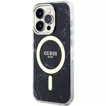 Sada na telefon Guess GUHMP14XPCUMAK pro Apple iPhone 14 Pro Max 6,7" černý/černý pevný obal Marble MagSafe