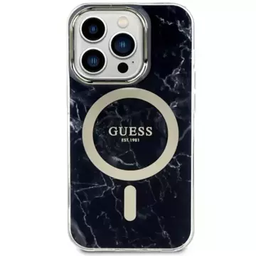 Sada na telefon Guess GUHMP14XPCUMAK pro Apple iPhone 14 Pro Max 6,7" černý/černý pevný obal Marble MagSafe