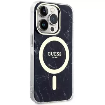 Sada na telefon Guess GUHMP14XPCUMAK pro Apple iPhone 14 Pro Max 6,7" černý/černý pevný obal Marble MagSafe