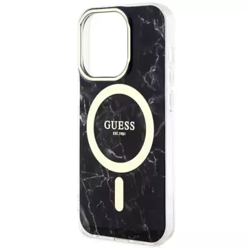 Sada na telefon Guess GUHMP14XPCUMAK pro Apple iPhone 14 Pro Max 6,7" černý/černý pevný obal Marble MagSafe