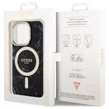 Sada na telefon Guess GUHMP14XPCUMAK pro Apple iPhone 14 Pro Max 6,7" černý/černý pevný obal Marble MagSafe