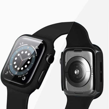 Sada skleněného pouzdra pro chytré hodinky Defense360 Krycí sklo pro Apple Watch 7 45 mm černé