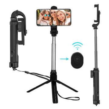 Selfie Stick Bluetooth držák telefonu Stativový držák telefonu s dálkovým ovládáním Bluetooth stativ Black