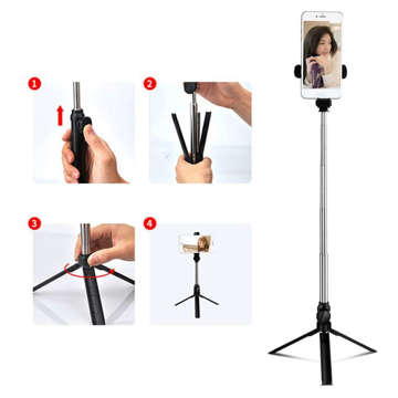 Selfie Stick Bluetooth držák telefonu Stativový držák telefonu s dálkovým ovládáním Bluetooth stativ Black