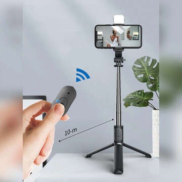 Selfie Stick stativ Roreta Bezdrátový Bluetooth stativ s černou LED lampou