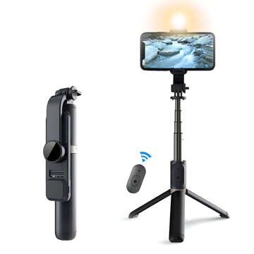 Selfie Stick stativ Roreta Bezdrátový Bluetooth stativ s černou LED lampou