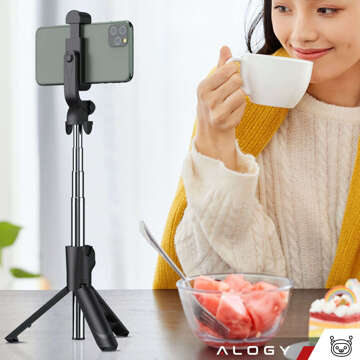 Selfie tyč stativ Stativový držák telefonu Alogy Tripod selfie tyč Bluetooth 360 dálkové ovládání Black