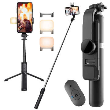 Selfie tyčový stativ Alogy Tripod držák telefonu tyč Bluetooth LED Black