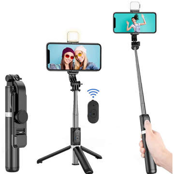 Selfie tyčový stativ Alogy Tripod držák telefonu tyč Bluetooth LED Black