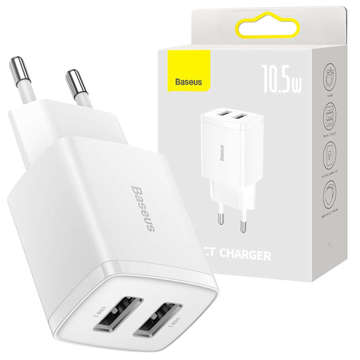 Silná nabíječka Baseus Compact 2x USB 2.1A 10.5W bílá