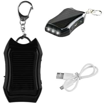 Solární Power Bank Power Bank s baterkou 1200mAh Batoh Keychain Black