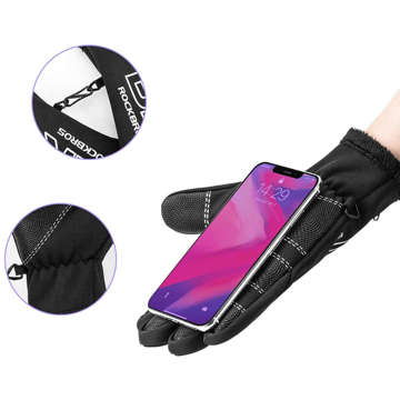 Sportovní cyklistické rukavice L RockBros větruodolné cyklistické rukavice pro telefon S091-4BK-L Černá