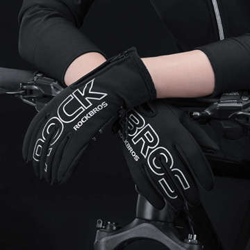 Sportovní cyklistické rukavice L RockBros větruodolné cyklistické rukavice pro telefon S091-4BK-L Černá