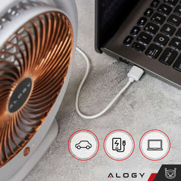 Stolní ventilátor stojící ventilátor výkonný malý přenosný bezdrátový 1200mAh USB-C Alogy White