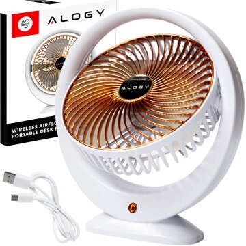 Stolní ventilátor stojící ventilátor výkonný malý přenosný bezdrátový 1200mAh USB-C Alogy White