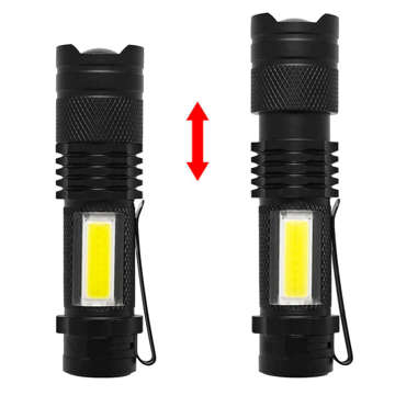 Taktická svítilna Klasická LED svítilna COB XPE Mini Lamp Metal Pocket Zoom Black