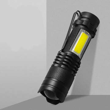 Taktická svítilna Klasická LED svítilna COB XPE Mini Lamp Metal Pocket Zoom Black