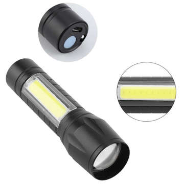 Taktická svítilna Mini klasická svítilna 9cm LED COB T6 s nastavitelnou Zoom kapsou černá