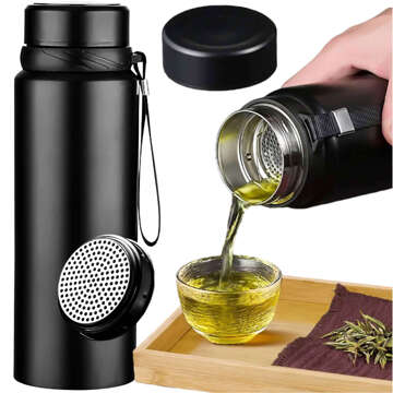 Termoska termoláhev 1l na kávu yerba mate čaj s louhovacím sítkem velké Alogy ocel černá Mycí kartáč