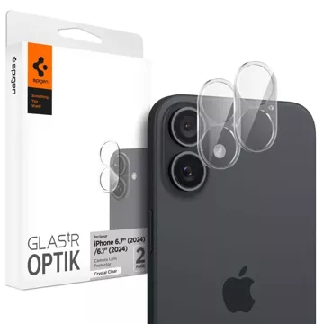 Tvrzené sklo Chránič fotoaparátu Spigen Optik.Tr "EZ FIT" Chránič fotoaparátu 2-PACK pro Apple iPhone iPhone 16/16 Plus Crystal Clear