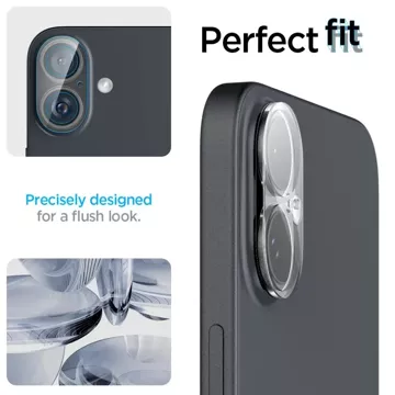 Tvrzené sklo Chránič fotoaparátu Spigen Optik.Tr "EZ FIT" Chránič fotoaparátu 2-PACK pro Apple iPhone iPhone 16/16 Plus Crystal Clear