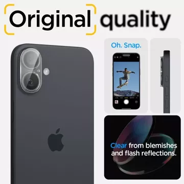 Tvrzené sklo Chránič fotoaparátu Spigen Optik.Tr "EZ FIT" Chránič fotoaparátu 2-PACK pro Apple iPhone iPhone 16/16 Plus Crystal Clear