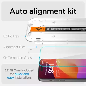 Tvrzené sklo Spigen Glas.tR "EZ Fit" pro iPhone 15 Čiré