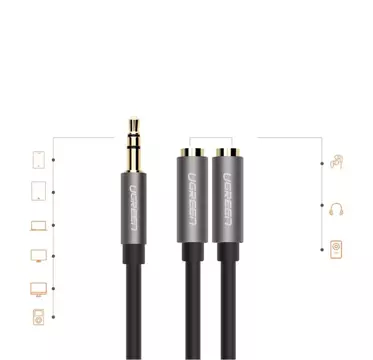 UGREEN kabel rozbočovací kabel pro sluchátka 3,5 mm mini jack AUX 20 cm (2 x audio výstup) stříbrný (10532)