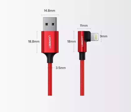 "UGREEN úhlový kabel USB - Lightning MFI 1m 2,4A černý (60521)"